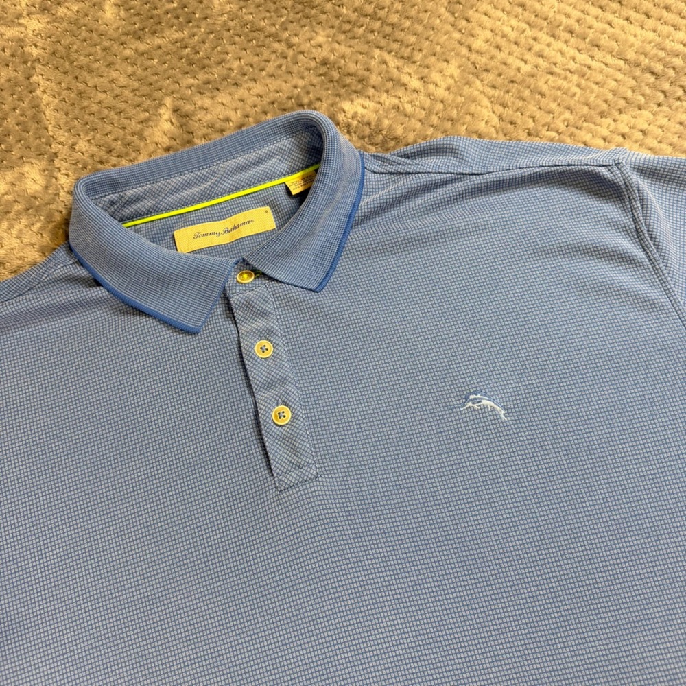 Tommy Bahama Mens XXL Blue Micro Check Short Sleeve Modal Blend Polo Shirt